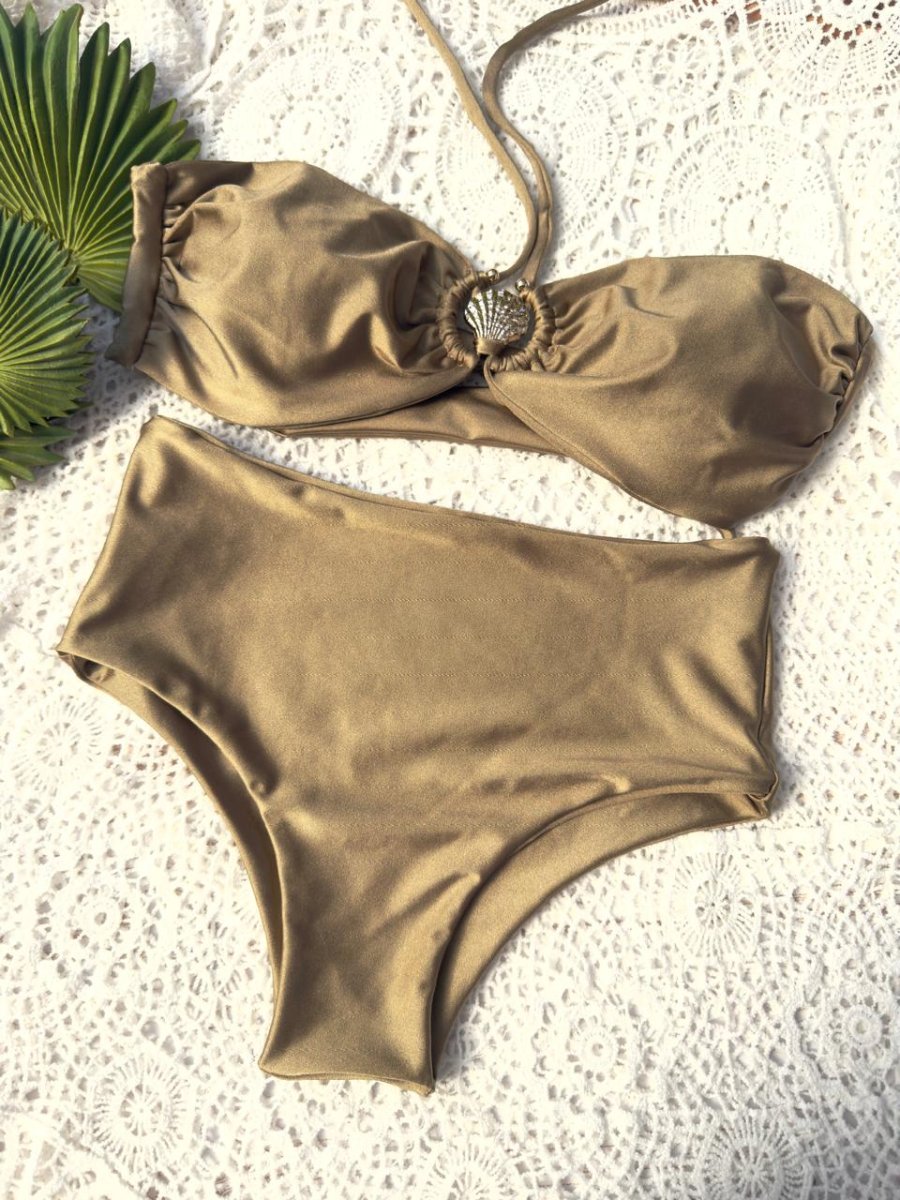 Conjunto strapless concha decorativa bottom ocean dorado - Imagen 3