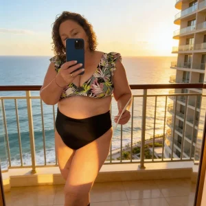 Conjunto Margaret hojas Tanga tiro alto negro