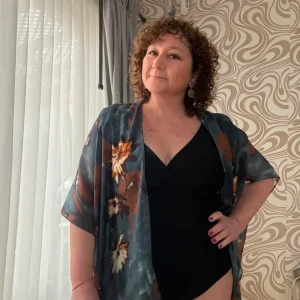 Kimono floral neblina azul
