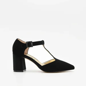 Zapatos de Terciopelo Negros con tira en el empeine