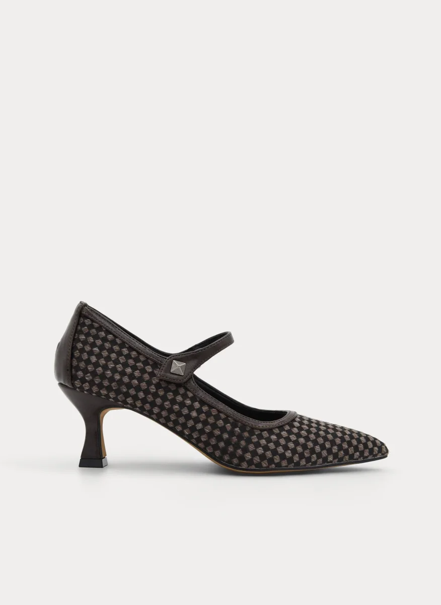 ZAPATO MERCEDITA MARRÓN CUADROS TACÓN COPA
