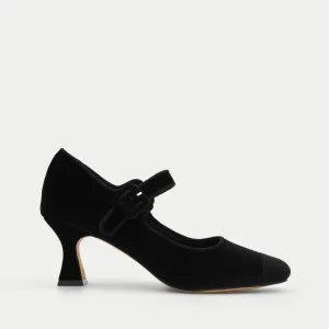 ZAPATO MERCEDITAS DE TERCIOPELO NEGRO TACÓN MEDIO