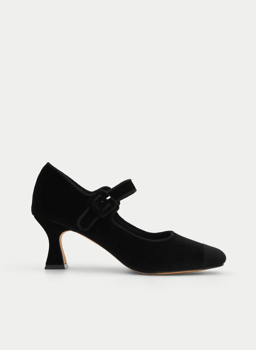 ZAPATO MERCEDITAS DE TERCIOPELO NEGRO TACÓN MEDIO - Imagen 2