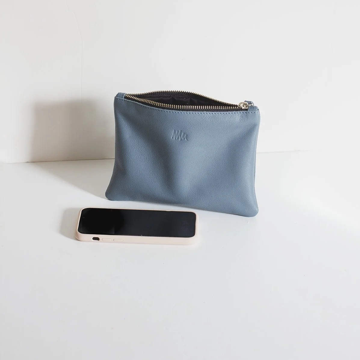 Cartera de cuero azul empolvado - Imagen 9