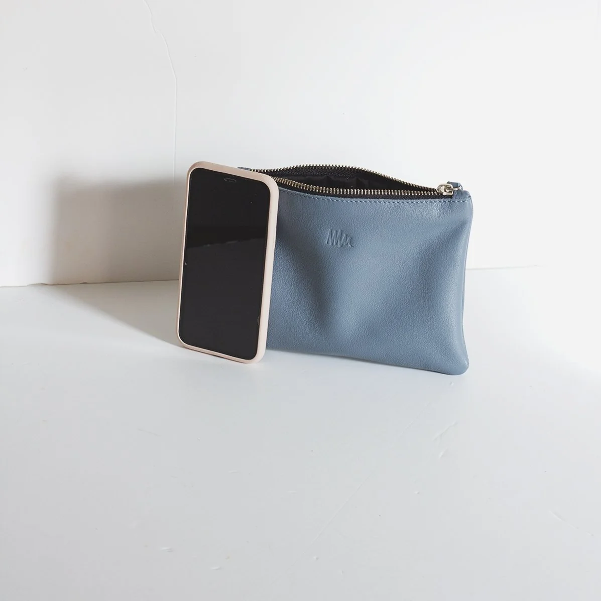 Cartera de cuero azul empolvado - Imagen 3