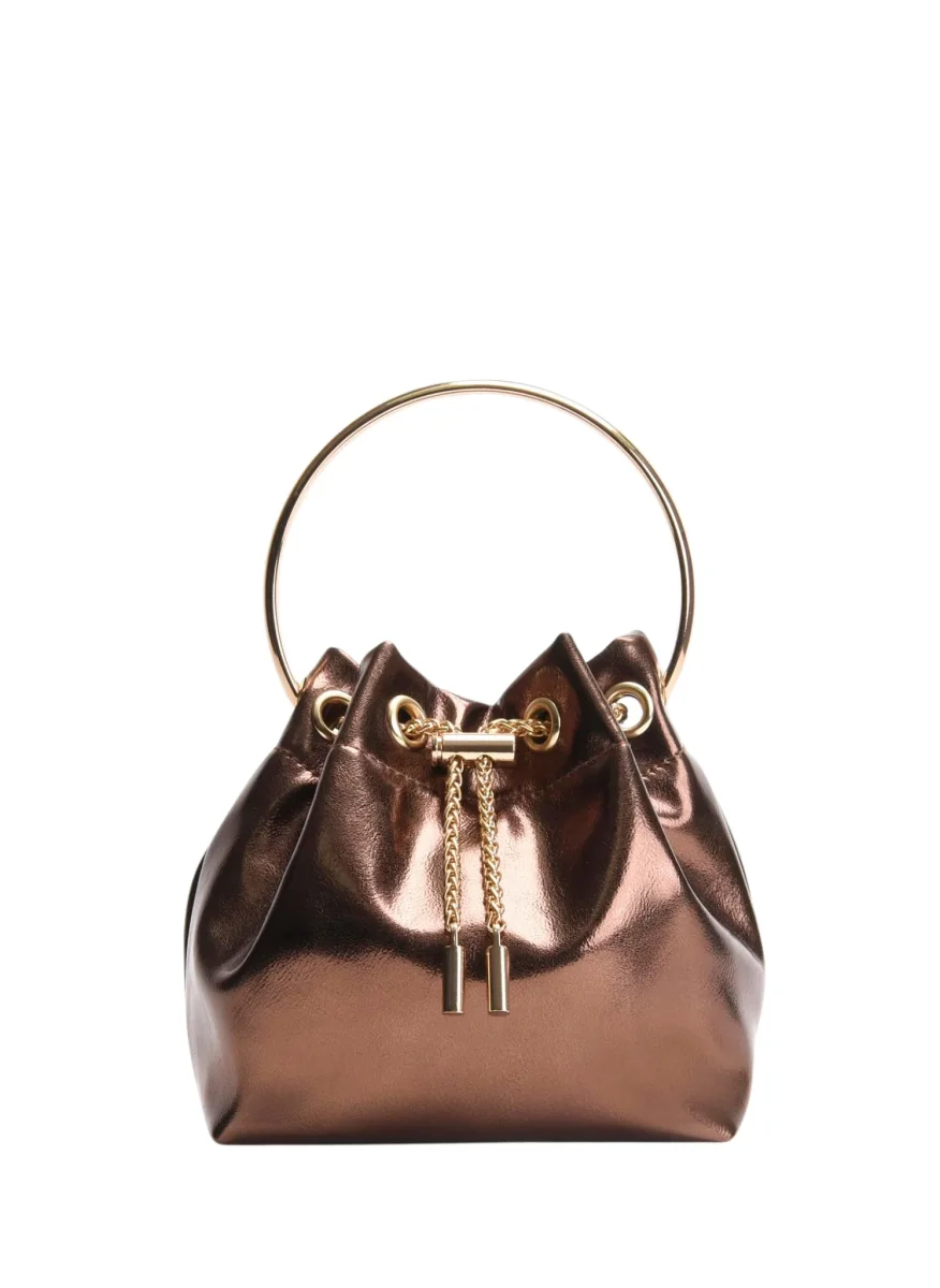 BOLSO BOMBONERA BRONCE METALIZADO MINI CON ASA ARO - Imagen 4
