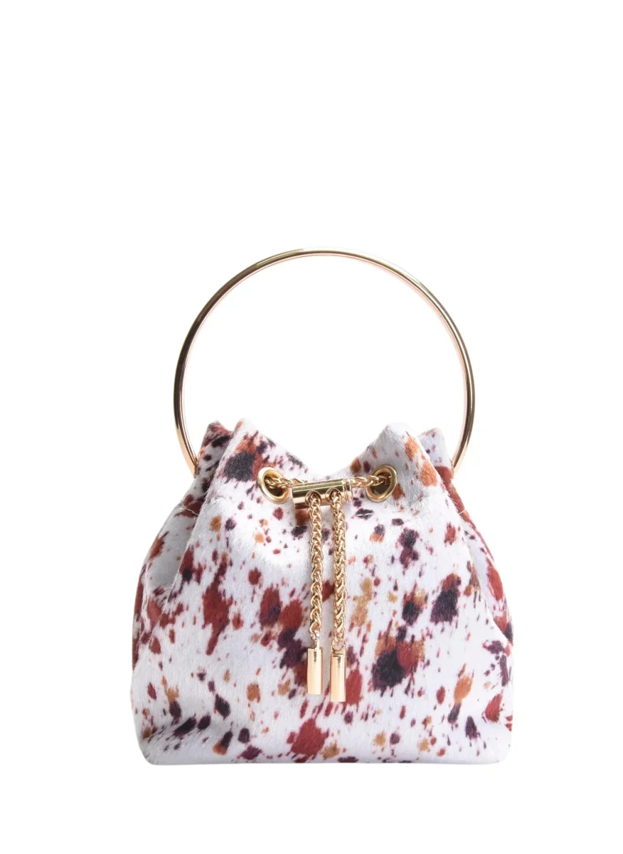 BOLSO BOMBONERA BLANCO VACA CON ASA ARO DORADA - Imagen 4