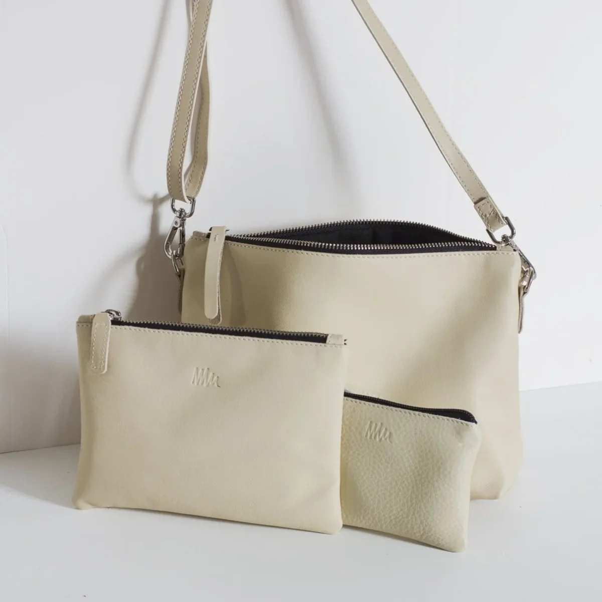 Pouch de cuero con asas crudo - Imagen 3