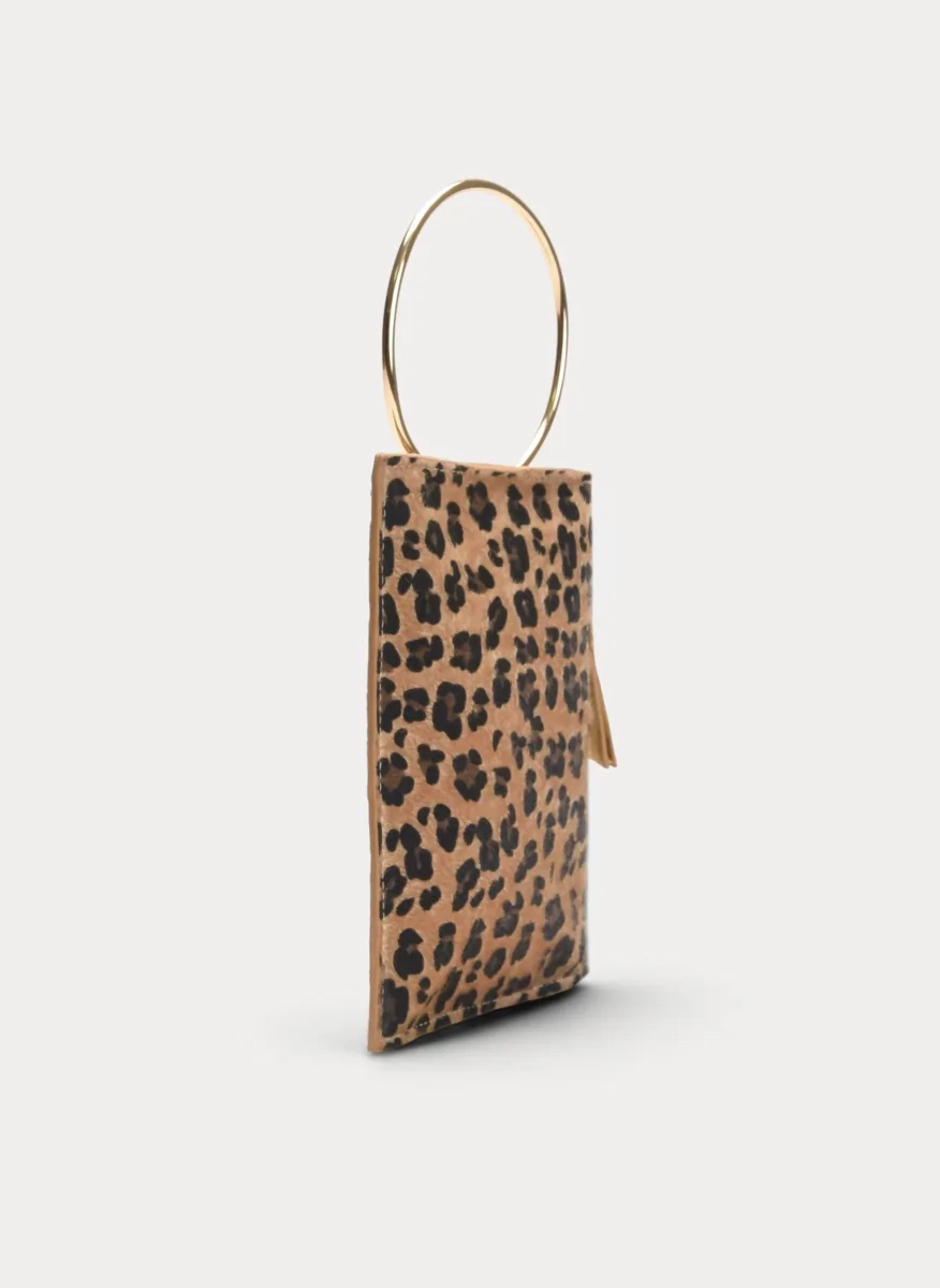 BOLSO DE MANO LEOPARDO BEIGE CON ASA DORADA - Imagen 5
