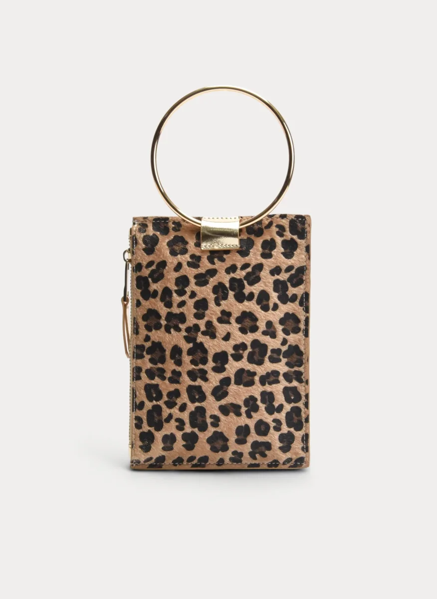 BOLSO DE MANO LEOPARDO BEIGE CON ASA DORADA - Imagen 7