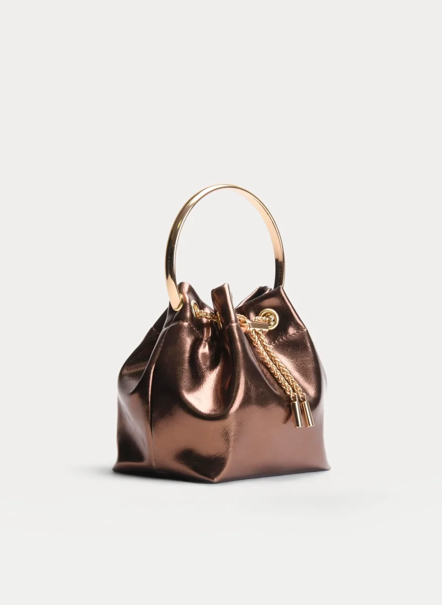 BOLSO BOMBONERA BRONCE METALIZADO MINI CON ASA ARO - Imagen 5
