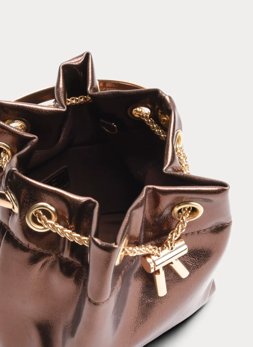 BOLSO BOMBONERA BRONCE METALIZADO MINI CON ASA ARO - Imagen 6