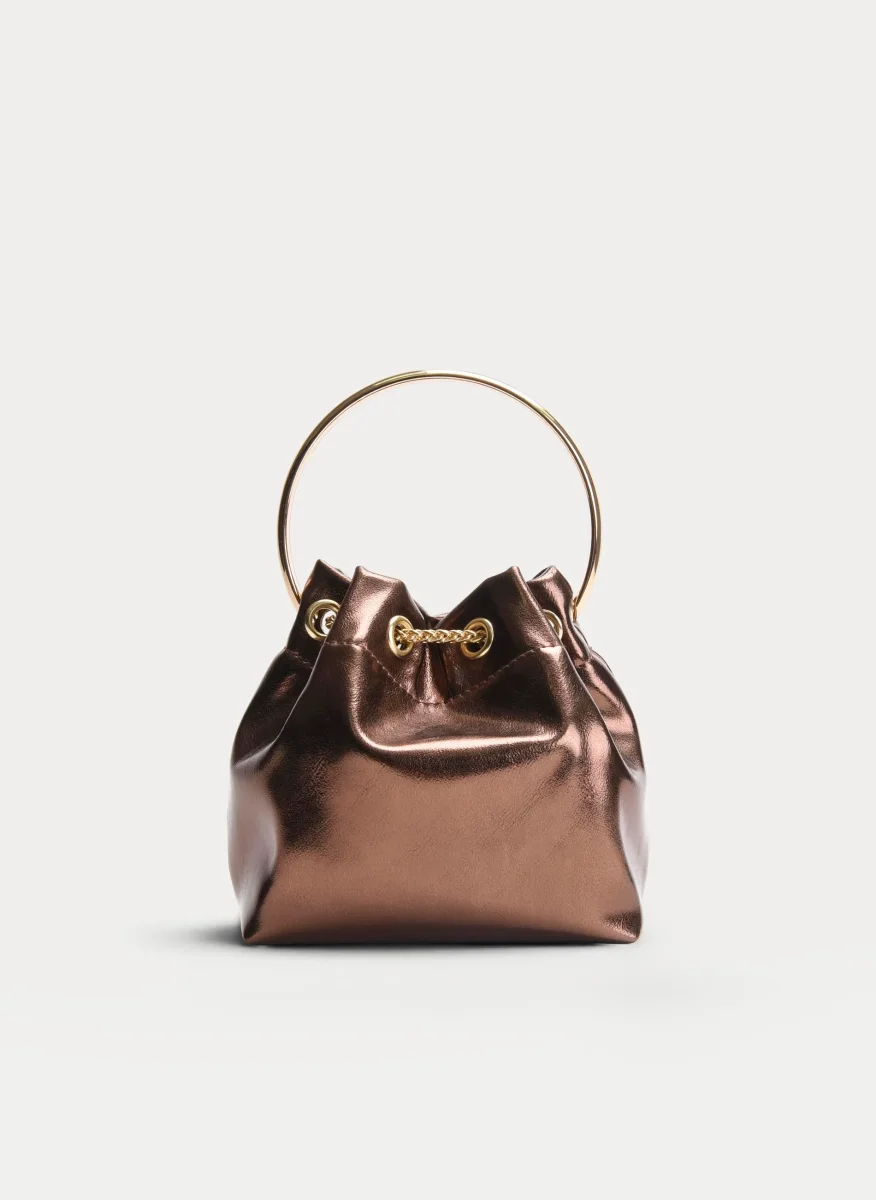 BOLSO BOMBONERA BRONCE METALIZADO MINI CON ASA ARO - Imagen 7