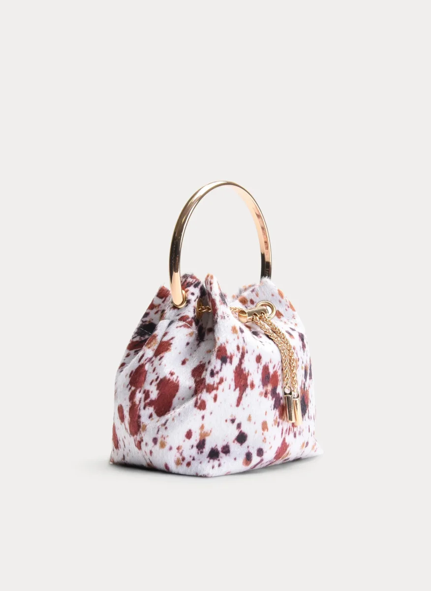 BOLSO BOMBONERA BLANCO VACA CON ASA ARO DORADA - Imagen 5