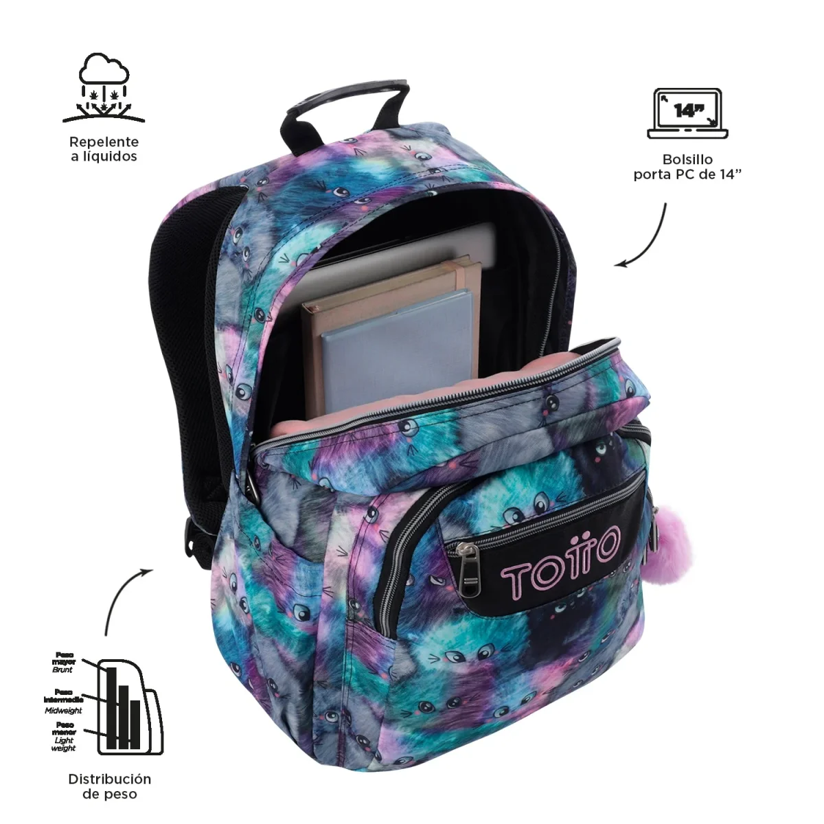Mochila Totto Acuareles Kitten - 44cm - Imagen 5