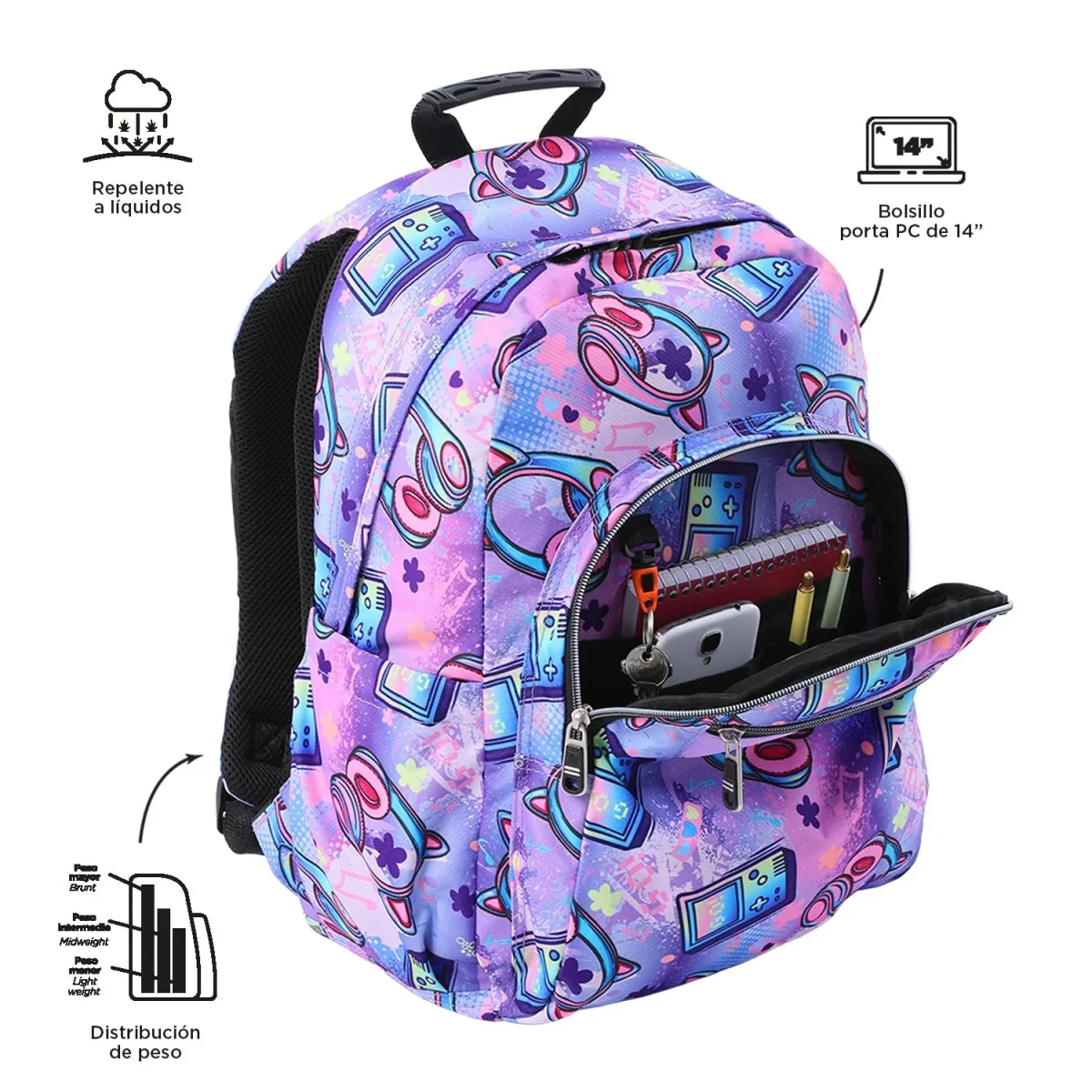 Mochila Totto Acuareles Meowsical - 44cm - Imagen 5