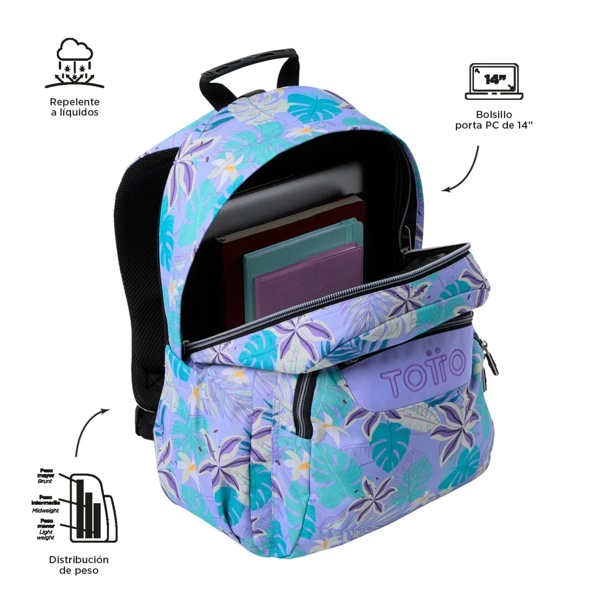 Mochila Totto Acuareles Morado - 44cm - Imagen 3