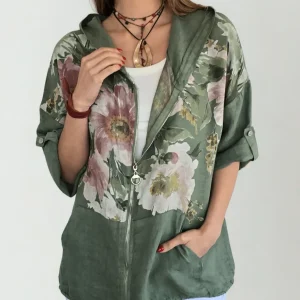 Chaqueta Italiana 100% Lino Estampado, fondo Verde