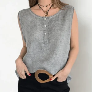 Blusa Italiana 100% Lino, sin mangas, color Gris