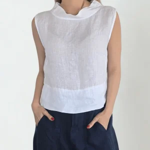 Blusa Italiana 100% Lino, corta, color Blanco