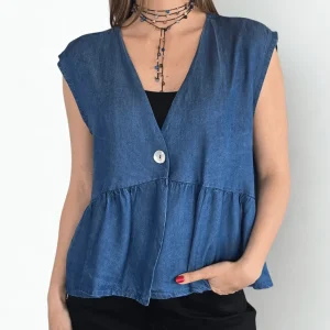 Blusa Italiana Tencel un Botón, color Azul