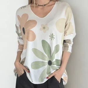Sweater Italiano Estampado Flores, tonos Verdes