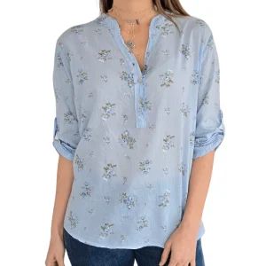 Blusa Italiana Flores, fondo Celeste