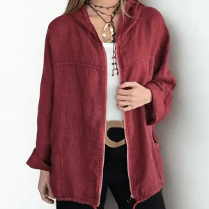 Chaqueta Italiana 100% Lino, color Guinda