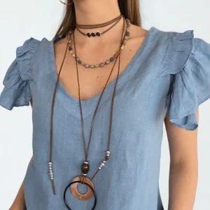 Collar cuero café con piedra
