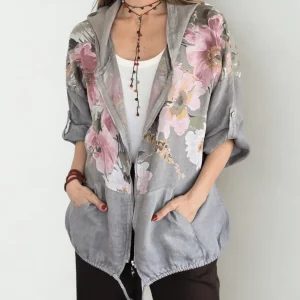 Chaqueta Italiana 100% Lino Estampado, fondo Taupe