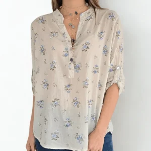 Blusa Italiana Flores, fondo Beige