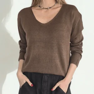 Sweater Básico escote en V, color Chocolate