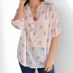 Blusa Italiana Flores, fondo Rosado