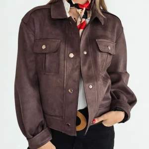 Chaqueta tipo Gamuza, color Chocolate
