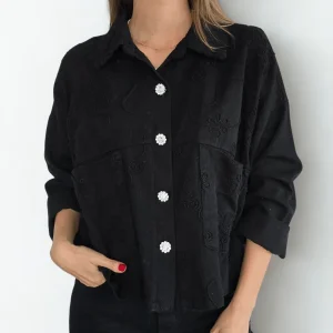 Chaqueta Italiana Botón Strass, color Negro