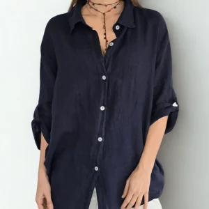 Blusa Italiana 100% lino Ancha, color Azul Marino