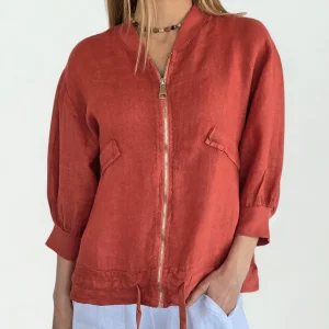Chaqueta Bomber Italiana 100% Lino, color Terracota