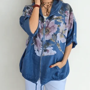 Chaqueta Italiana 100% Lino Estampado, fondo Jacinto
