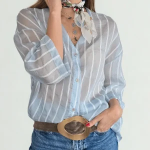 Blusa Italiana Rayada, fondo Celeste