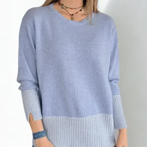 Sweater Italiano Pretina Rayada, color Celeste