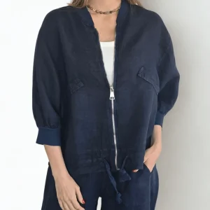 Chaqueta Bomber Italiana 100% Lino, color Azul Marino