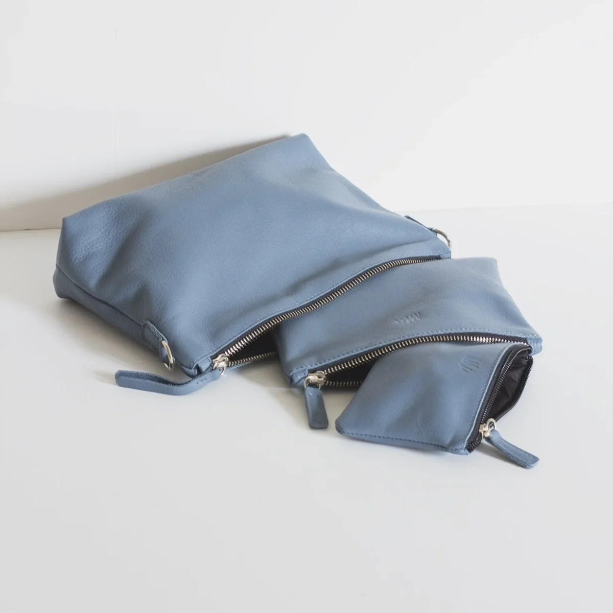 Cartera de cuero azul empolvado - Imagen 5